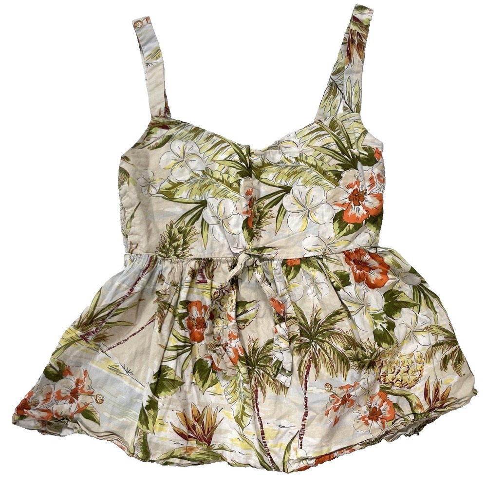 Vintage ZARA tropical palm tree Flower print tank top Blouse Women's Size XS VTG